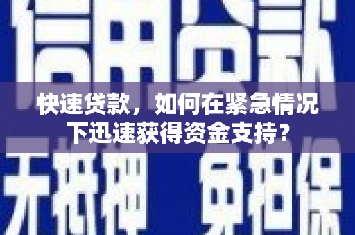 阳新快速贷款，如何在紧急情况下迅速获得资金支持？