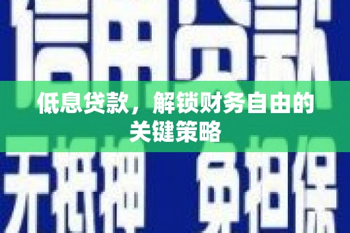 阳新低息贷款，解锁财务自由的关键策略